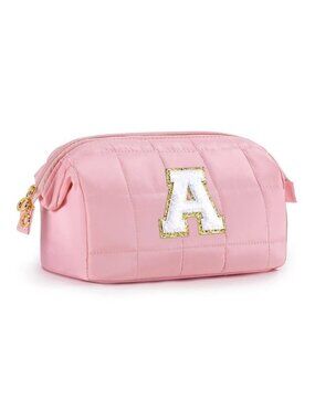 NEW Pink Quilted Initial Makeup Bag - Letter A
